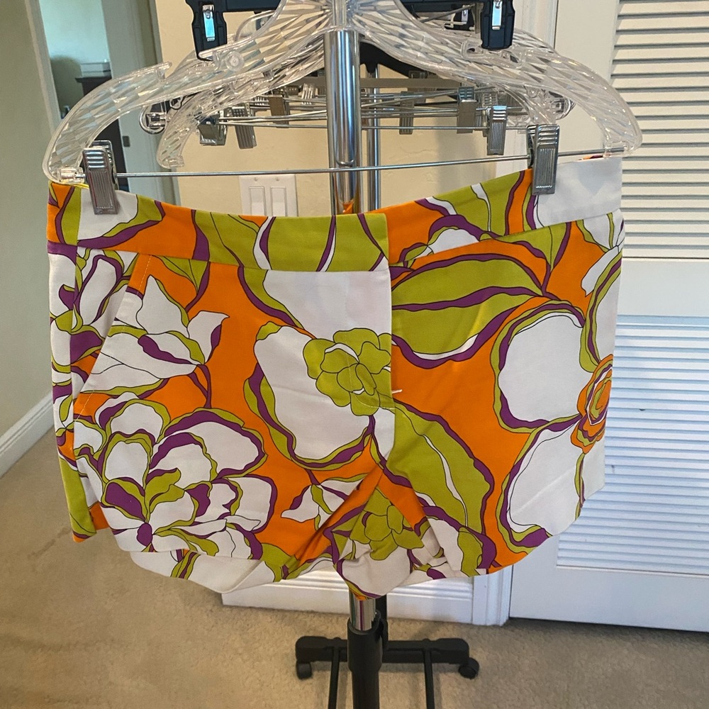 Trina Turk Orange and Green High Waist Floral Shorts